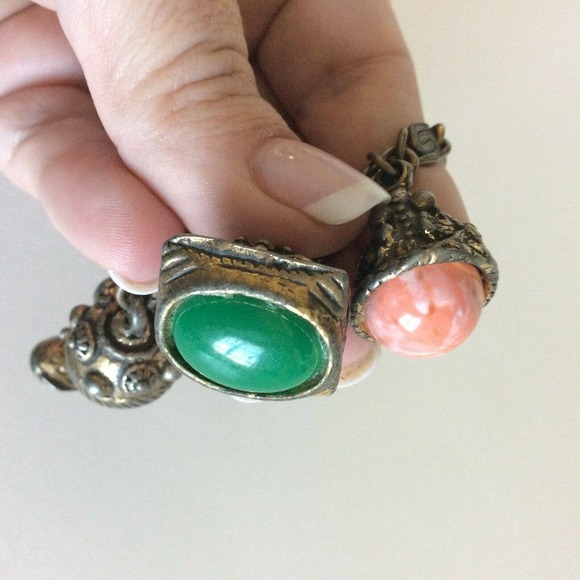 Vintage Chunky Fob Charm Bracelet Ornate Stones - Picture 5 of 9